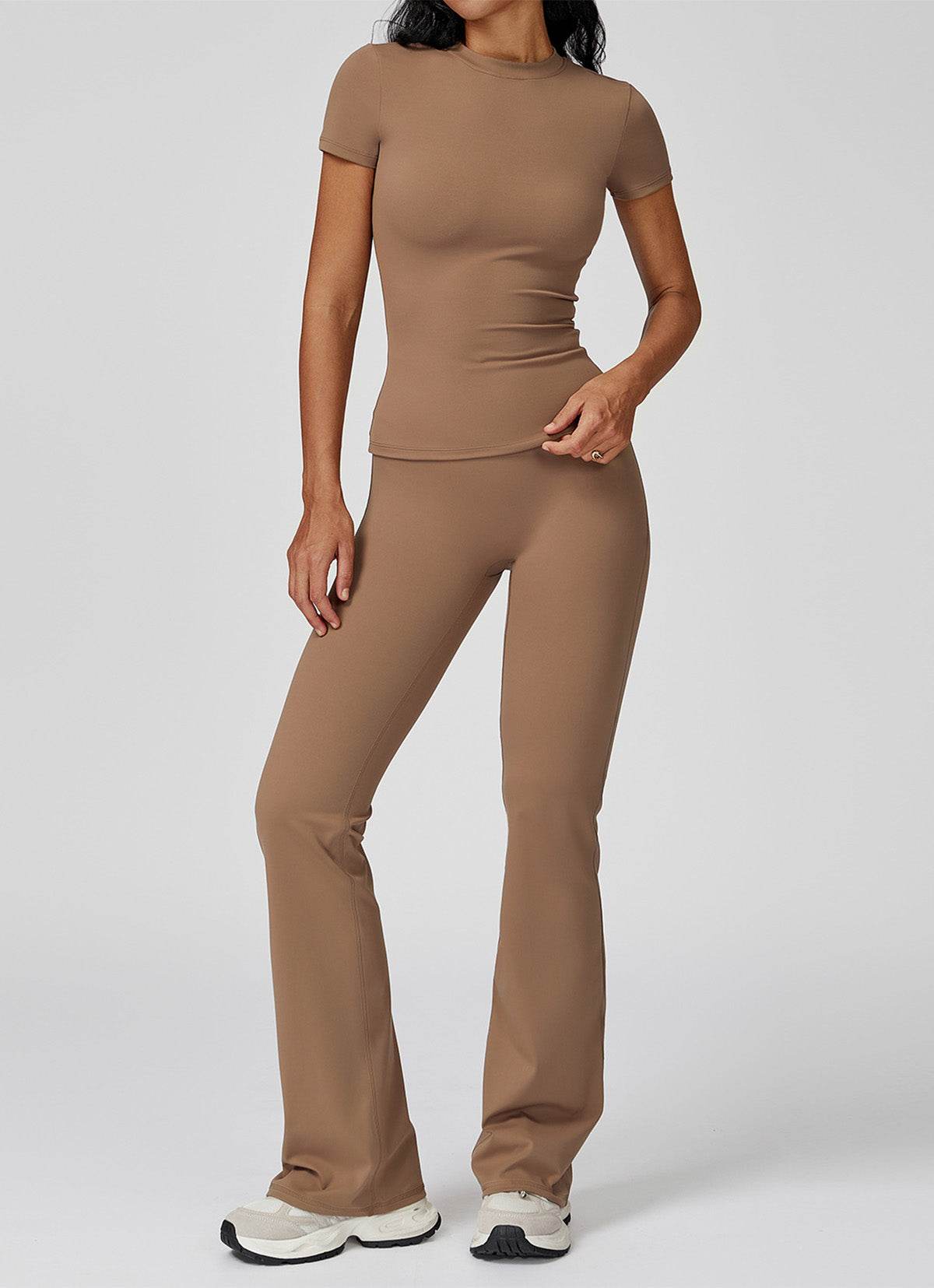 Sports Wear with Short Sleeve T-Shirt and Flared Leg Pants