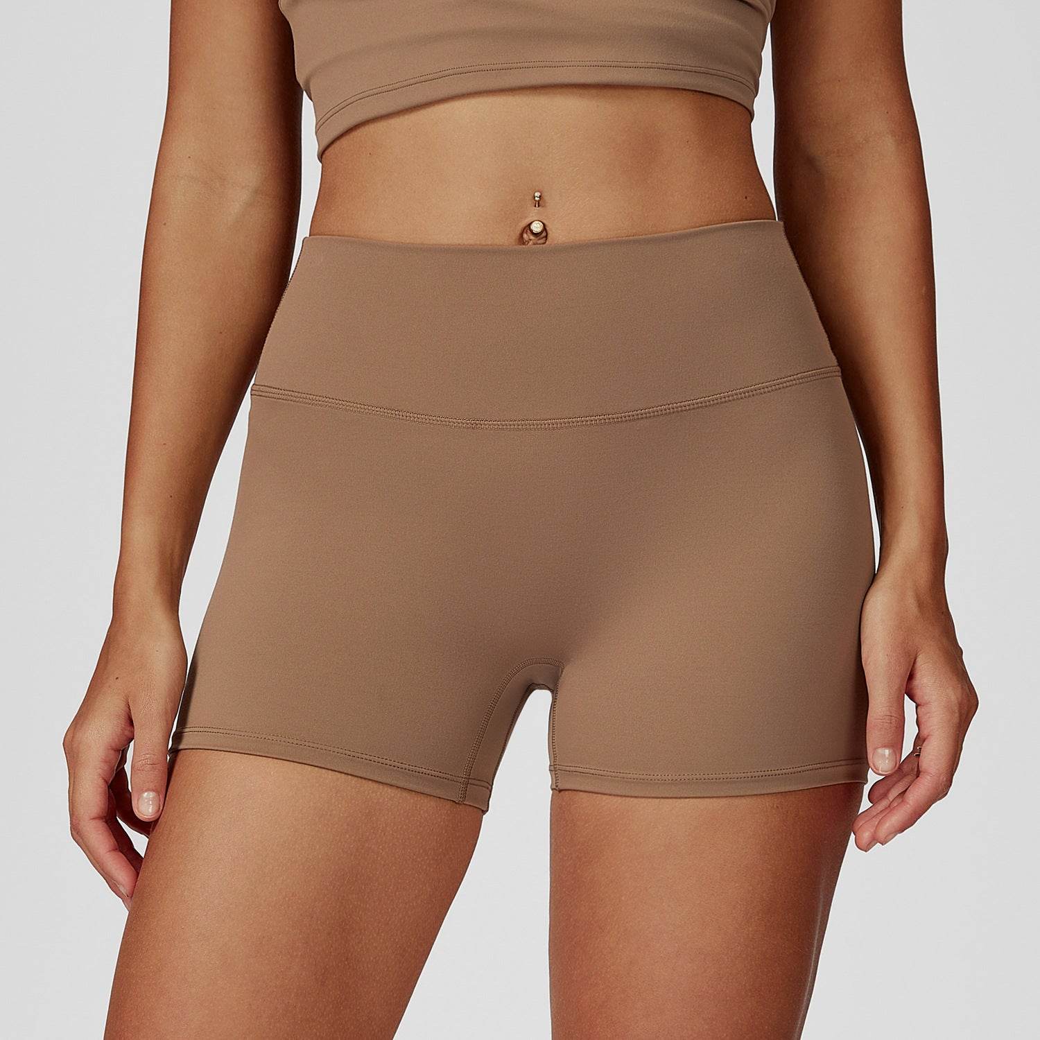 No Front Seam High Waist Biker Shorts - Mocha Brown
