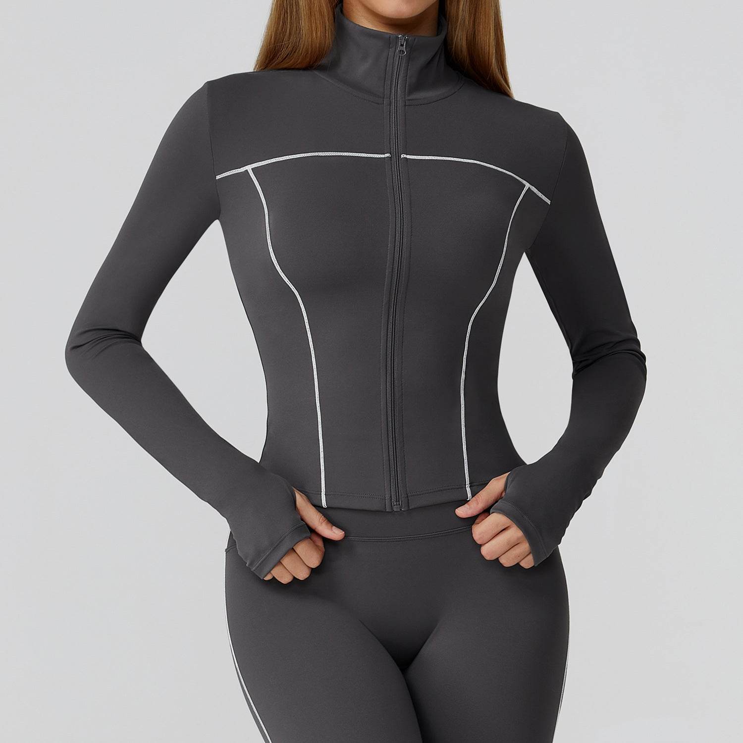 Cropped Running Jacket Slim Fit Athletic Top with Thumb Hole