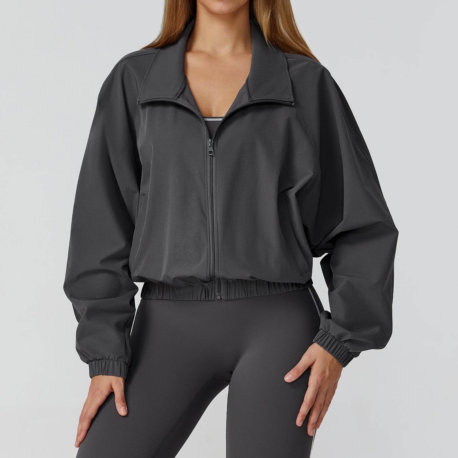 Full Zip Athletic Jacket Cropped Coats with Pockets