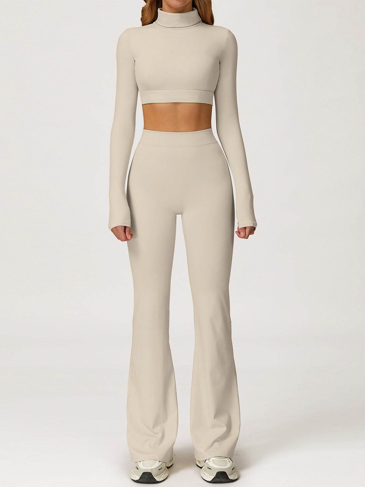 Sport Set with Turtleneck Long Sleeve Crop Top and Flared Pant