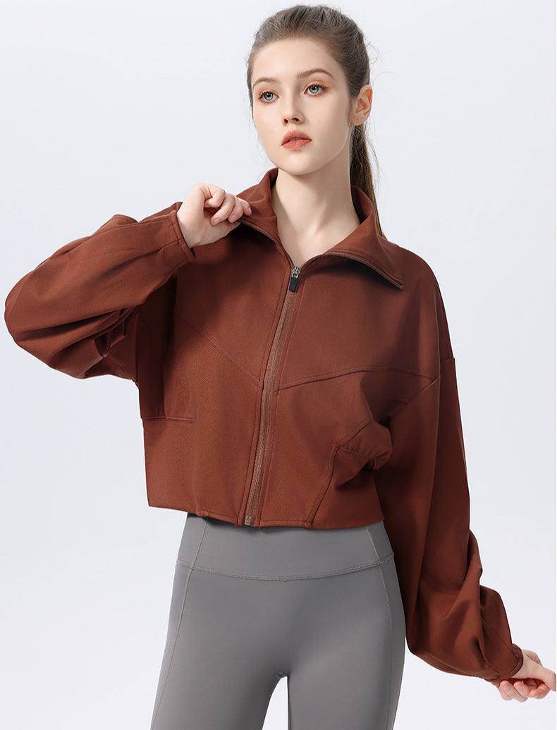 Casual Loose Sports Jacket with High Collar and Zipper