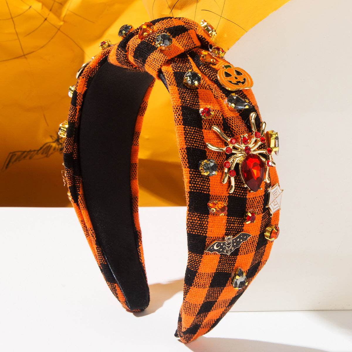 Halloween Spider Wide Top Knot Headband with Rhinestone