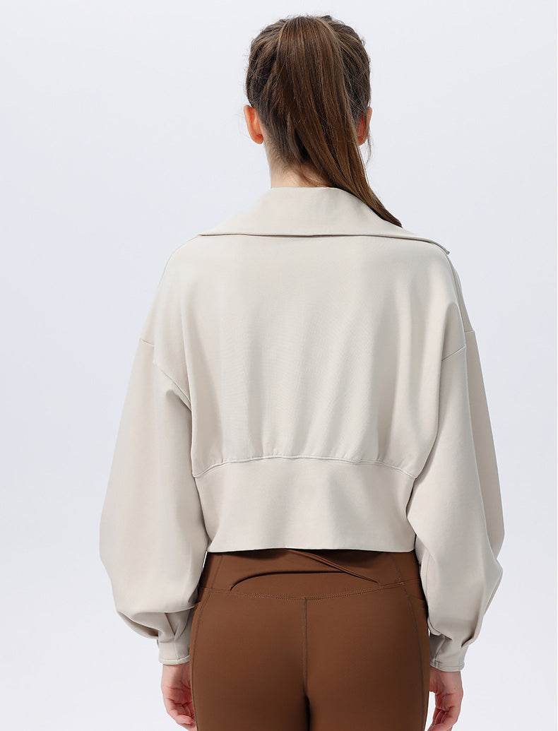 Casual Loose Sports Jacket with High Collar and Zipper