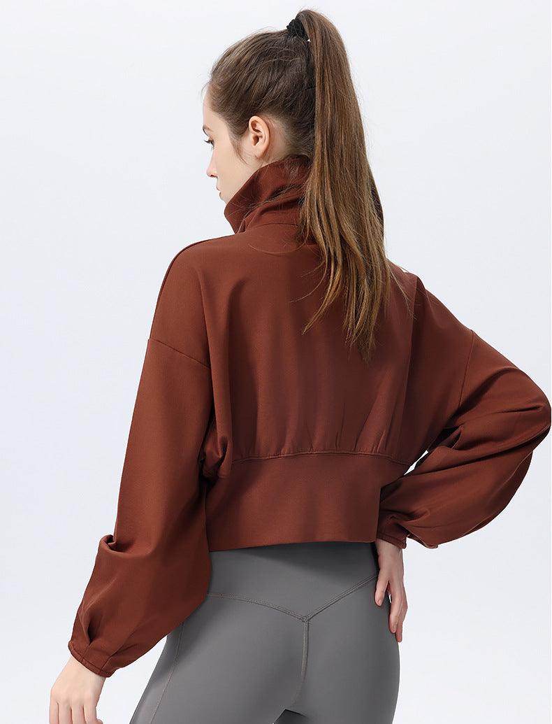 Casual Loose Sports Jacket with High Collar and Zipper