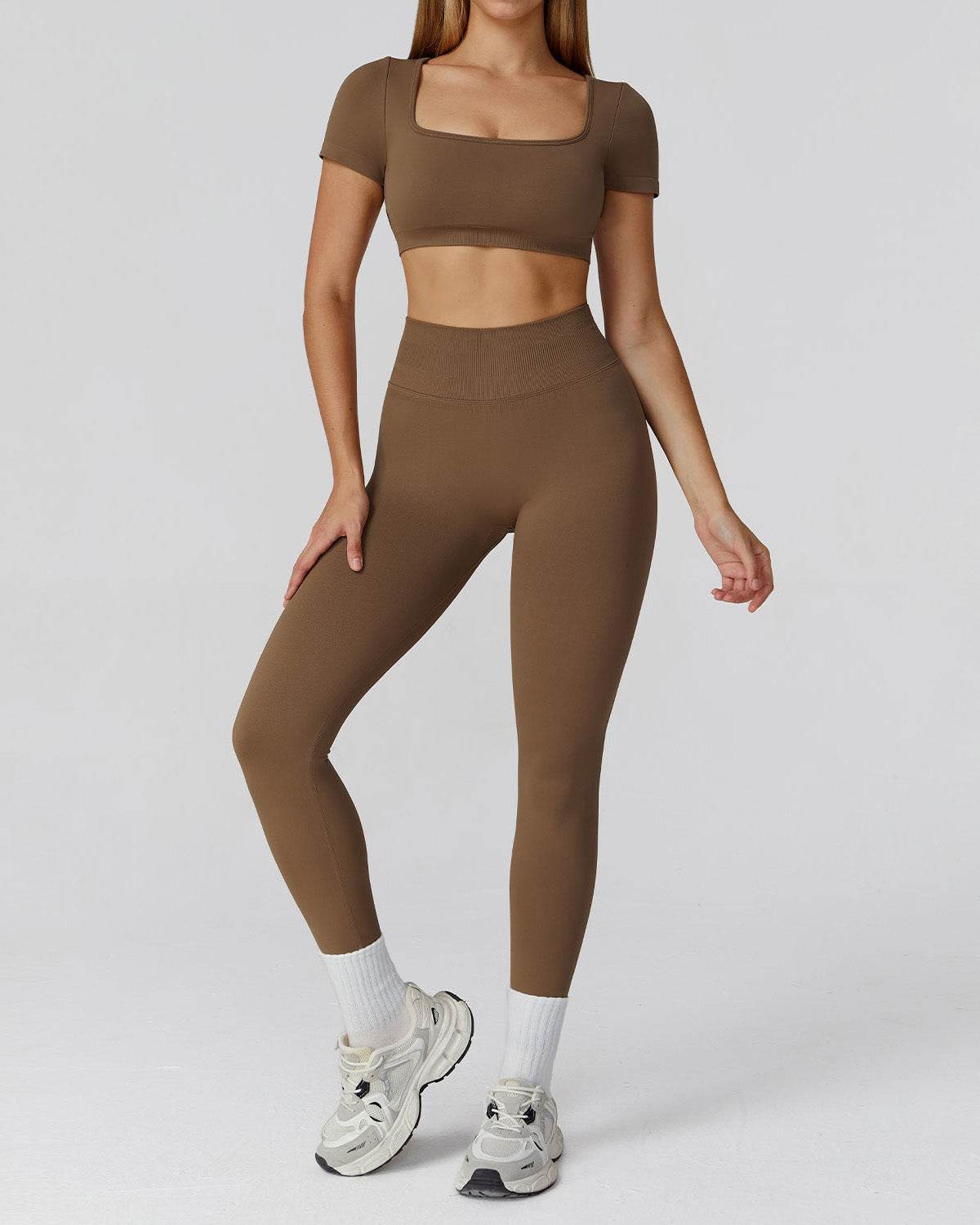 Athletic Wear with Short Sleeve Crop Top and Legging