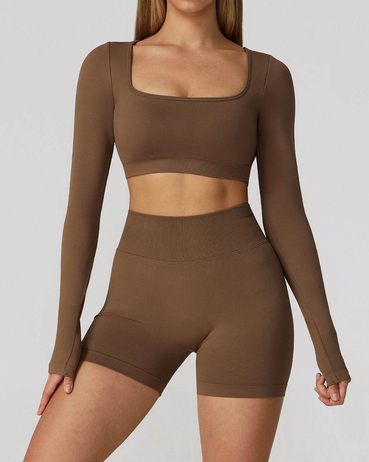Athletic Wear with Long Sleeve Crop Top and Short