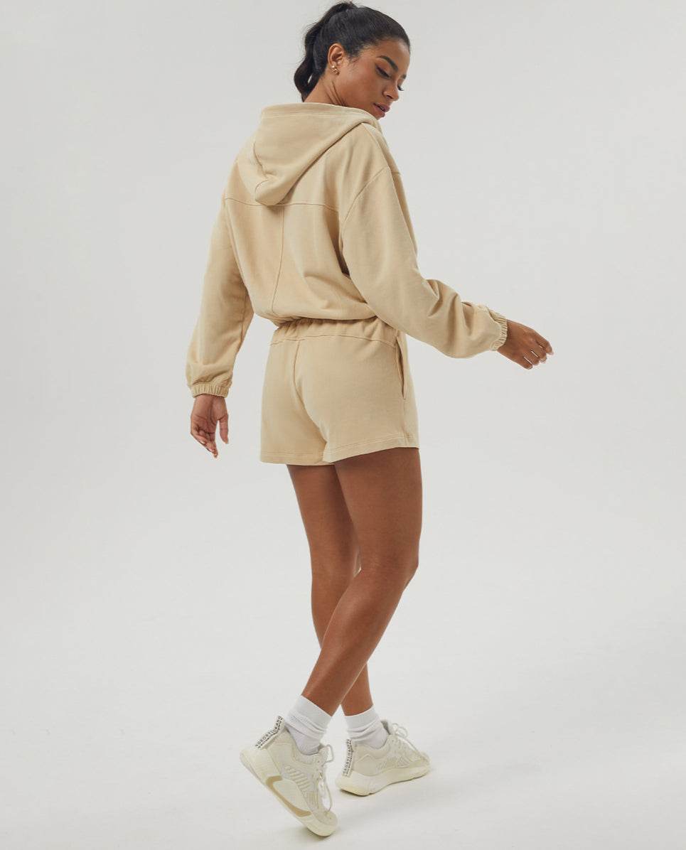 Loose Sports Set with Full Zip Hooded and Adjustable Short