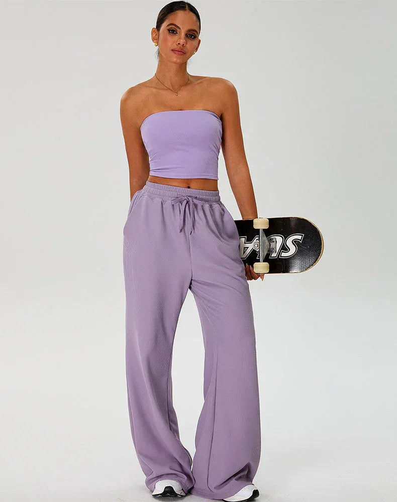 Activewear Set with Strapless Crop Tube Top and Sweatpant - Purple