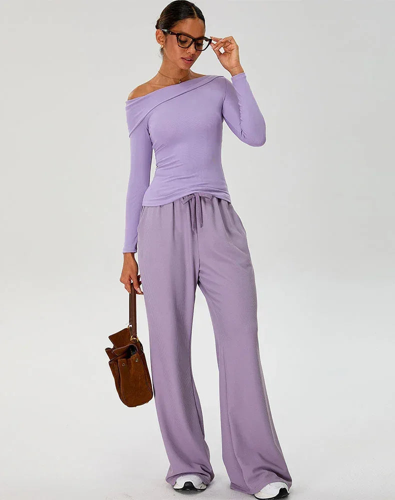 Activewear Set with Asymmetrical Shoulder Top and Sweatpant -