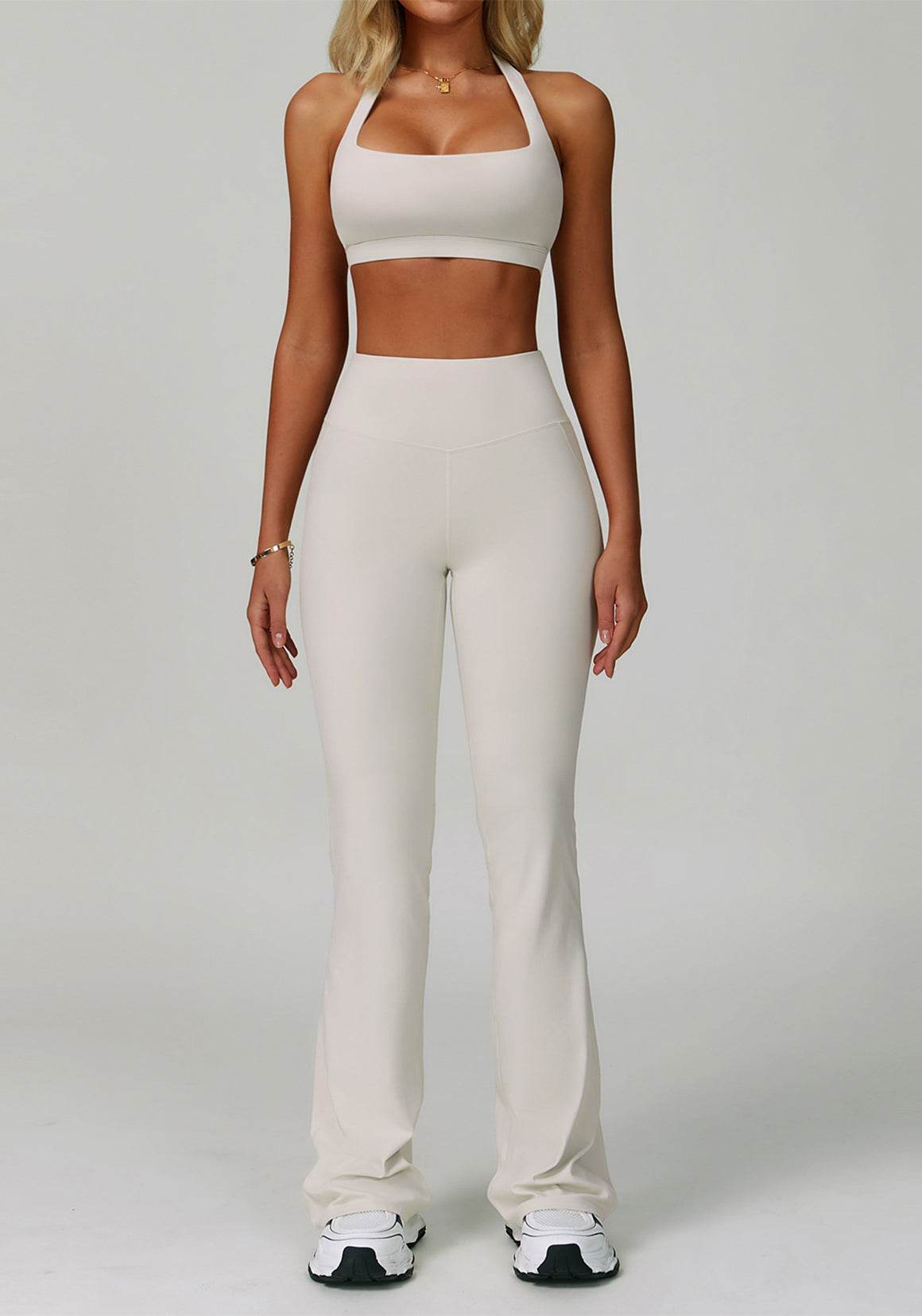 Activewear Set with Halter Sports Bra and Flared Pant
