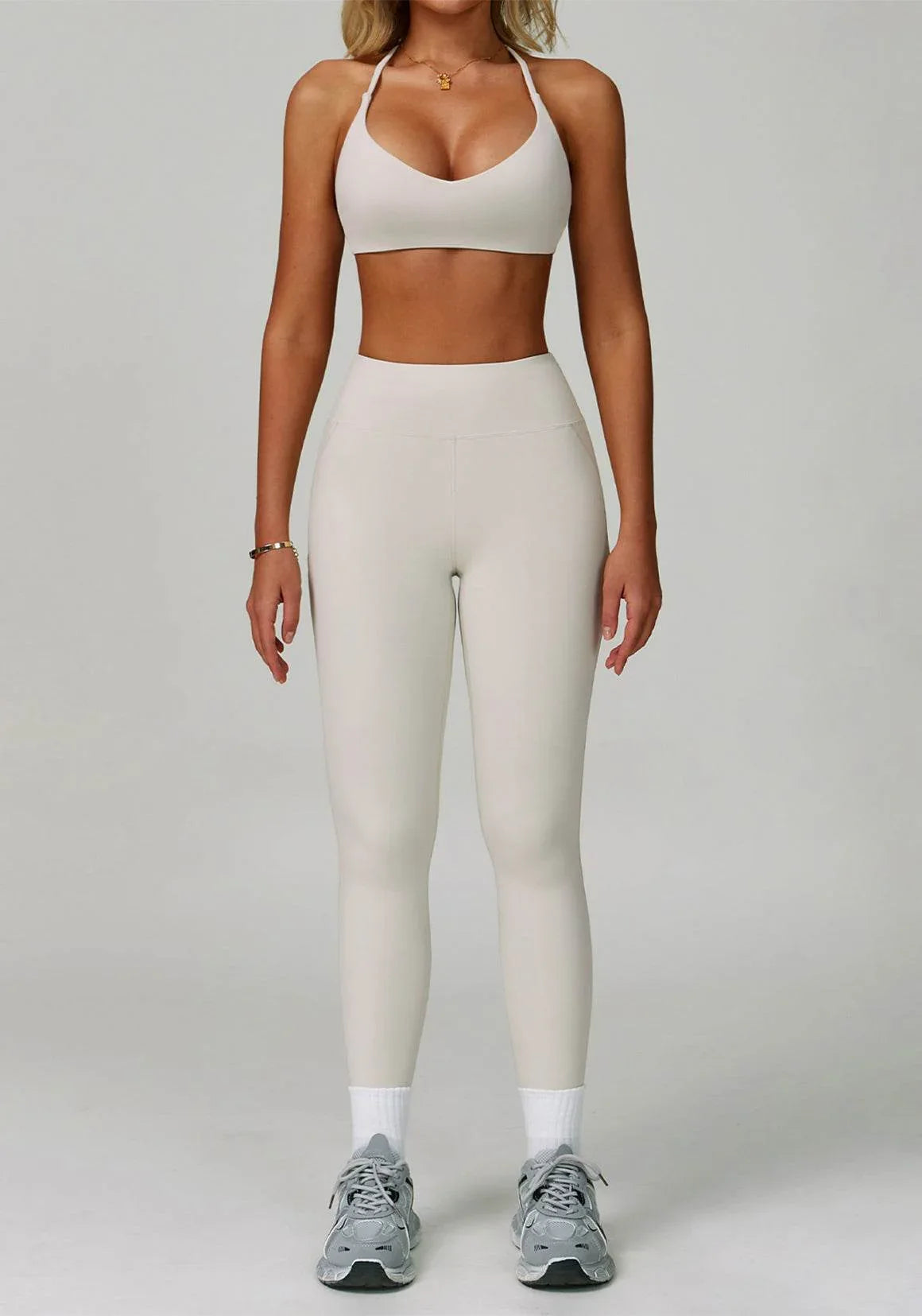 Activewear Set with Cross Back Sports Bra and Legging - Light Apricot