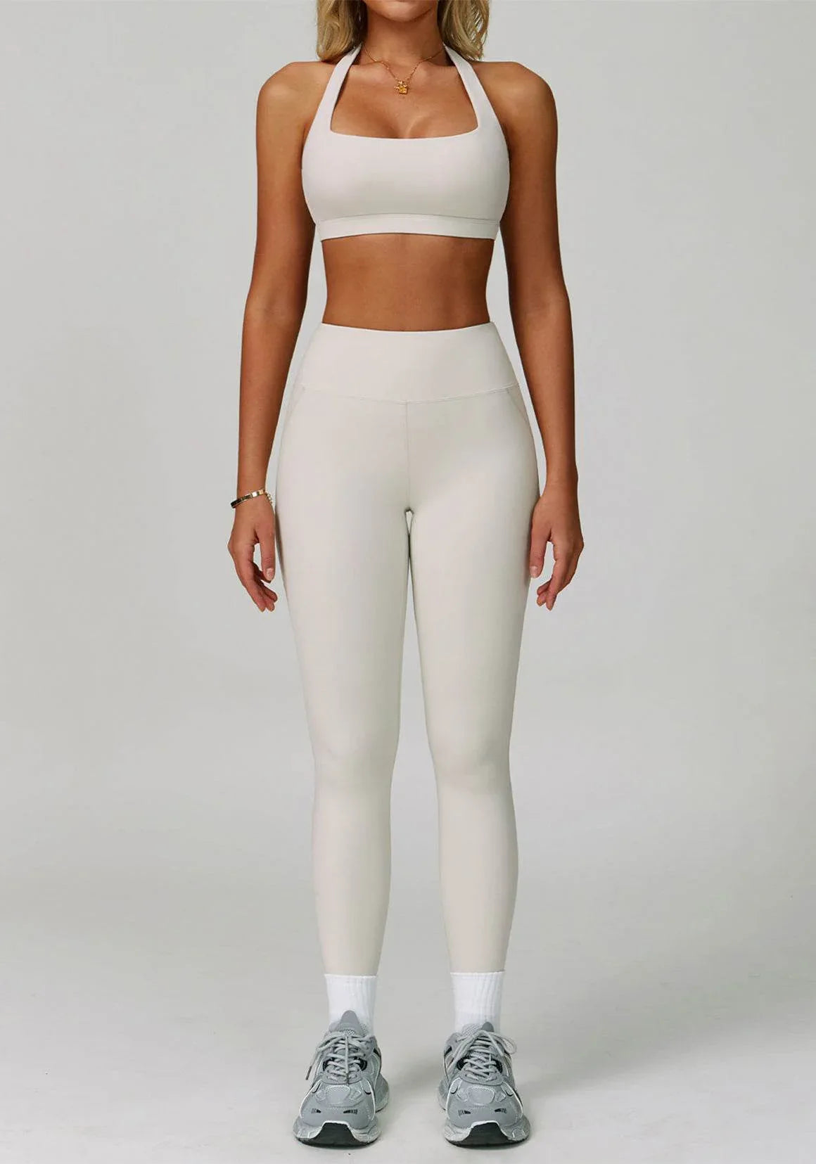 Activewear Set with Halter Sports Bra and Legging - Light Apricot