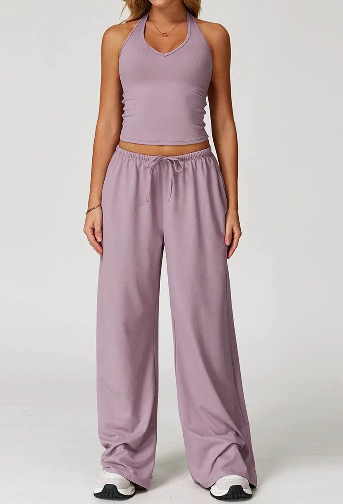 Activewear Wear with Tank Top and Wide Leg Lounge Pants - Aromatherapy Purple