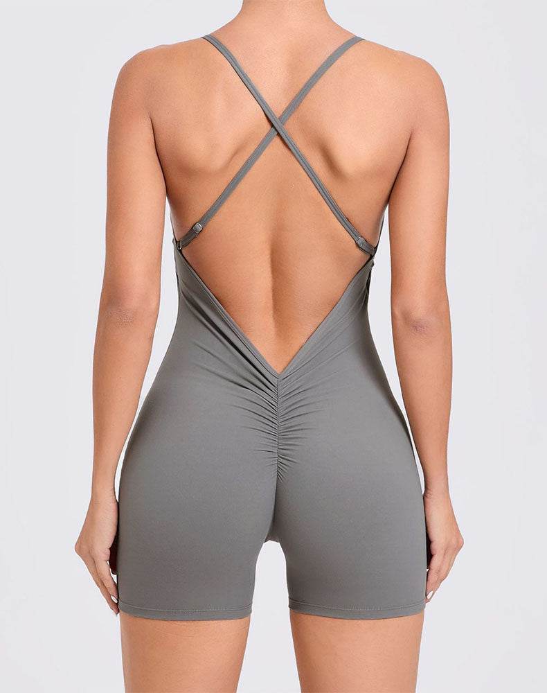 Criss Cross Short Bodysuit One Piece Yoga Jumpsuit -
