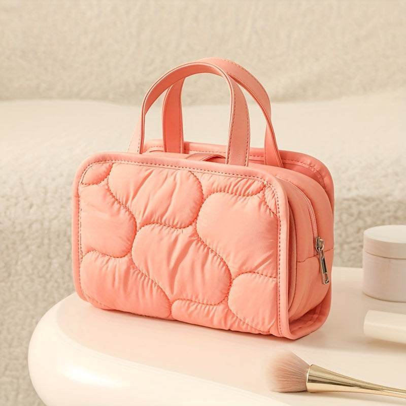 Solid Color Portable Cosmetic Bag with Handle