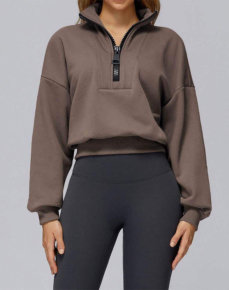 Half Zip Crop Hoodies Long Sleeve Pullover Cropped Top