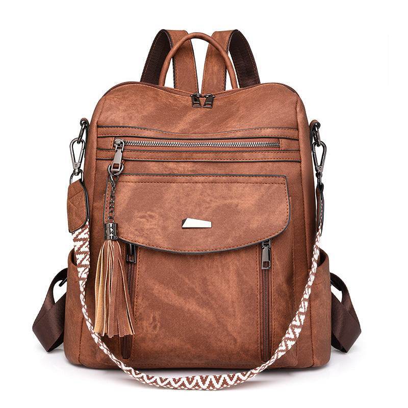 PU Leather Big Capacity Backpack With Tassels