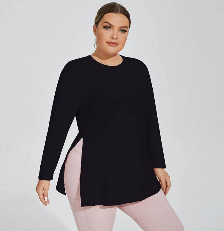 Plus Size Yoga Long Sleeve Hooded T-Shirt