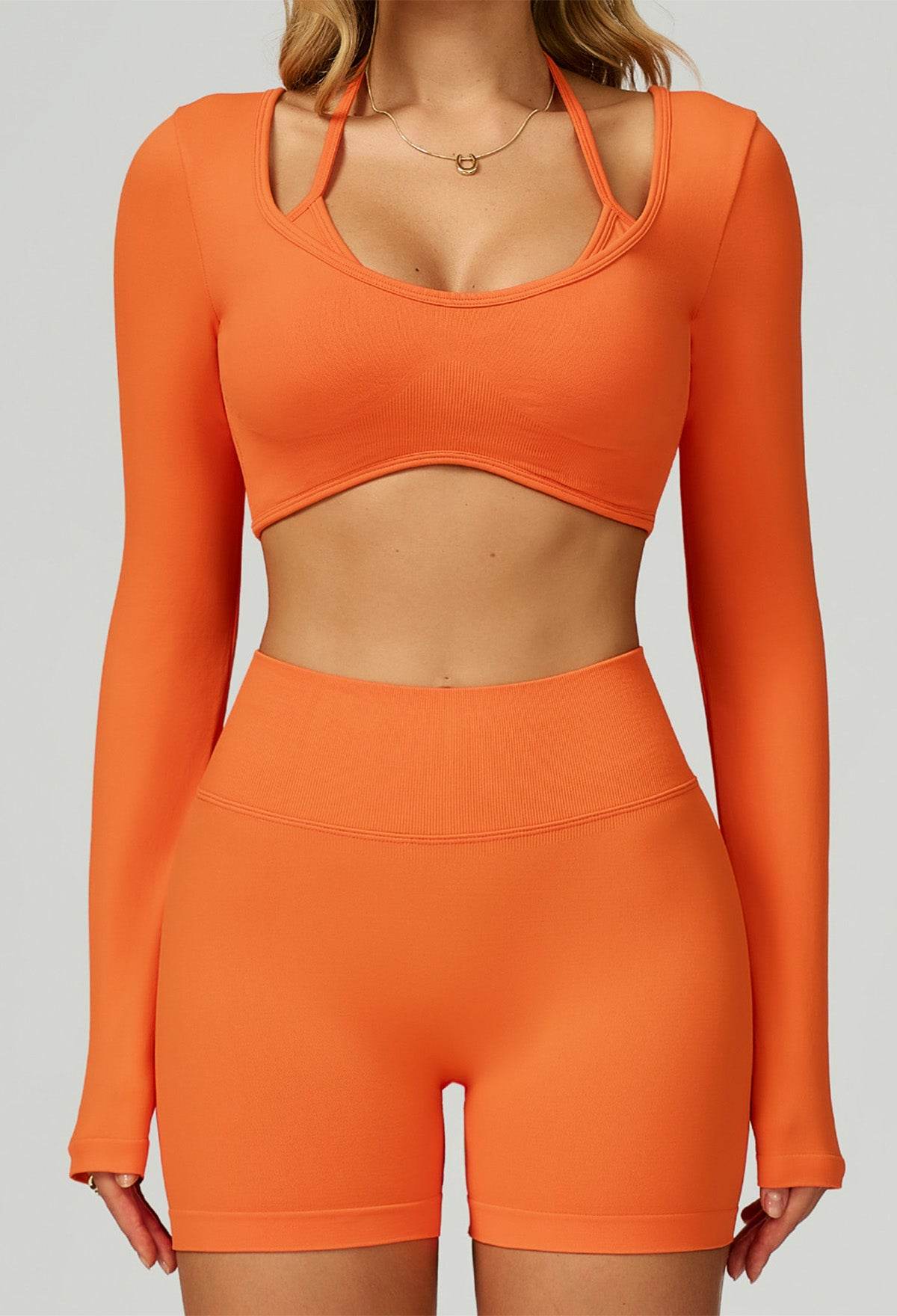 Sport Set with Color Block Long Sleeve T-Shirt and Short - Orange