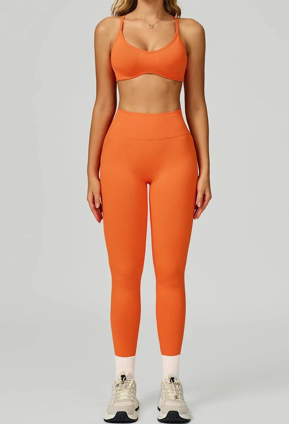 Sport Set with Color Block Sports Bras and Legging - Orange