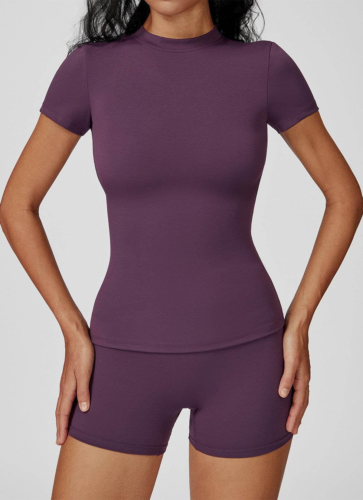 Sports Wear with Short Sleeve T-Shirt and Shorts - Purple