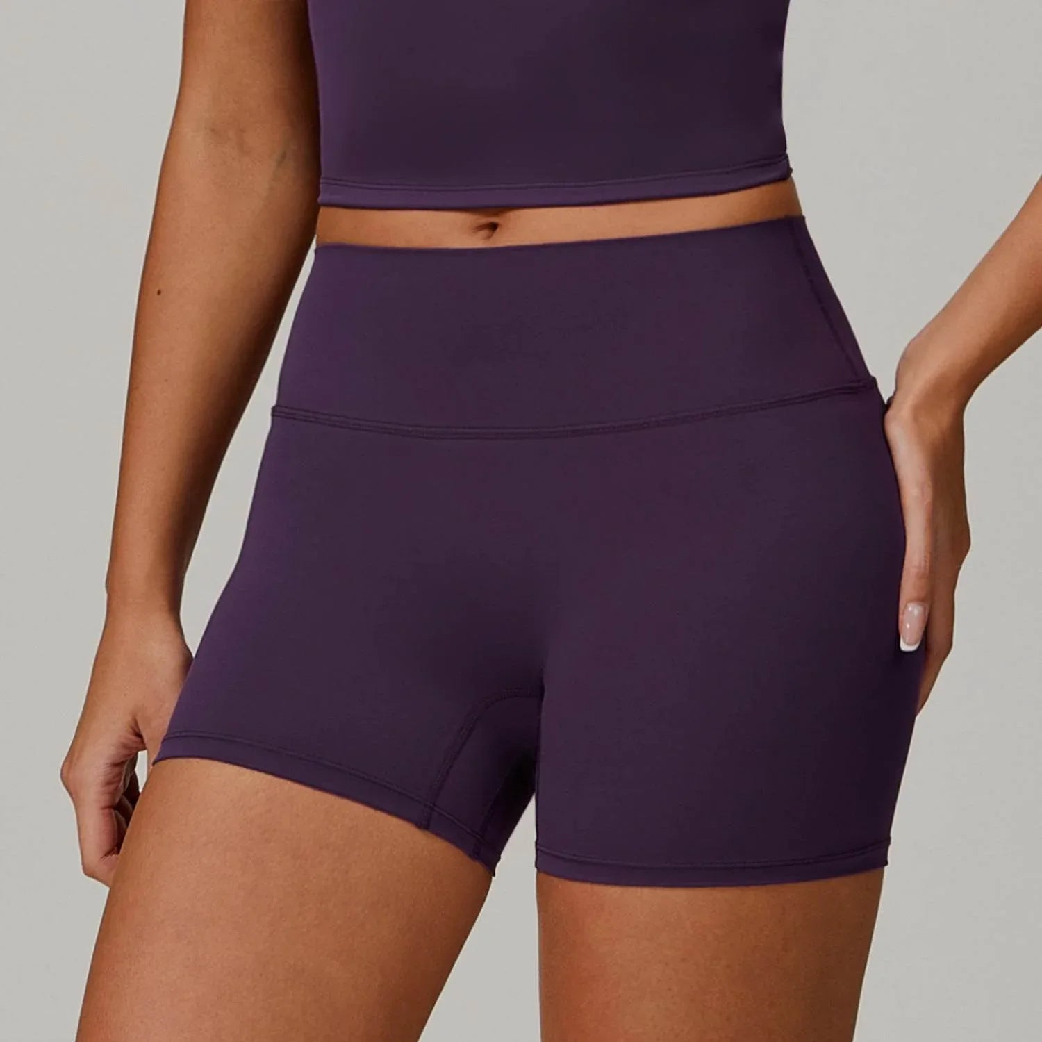 No Front Seam High Waist Biker Shorts - Purple