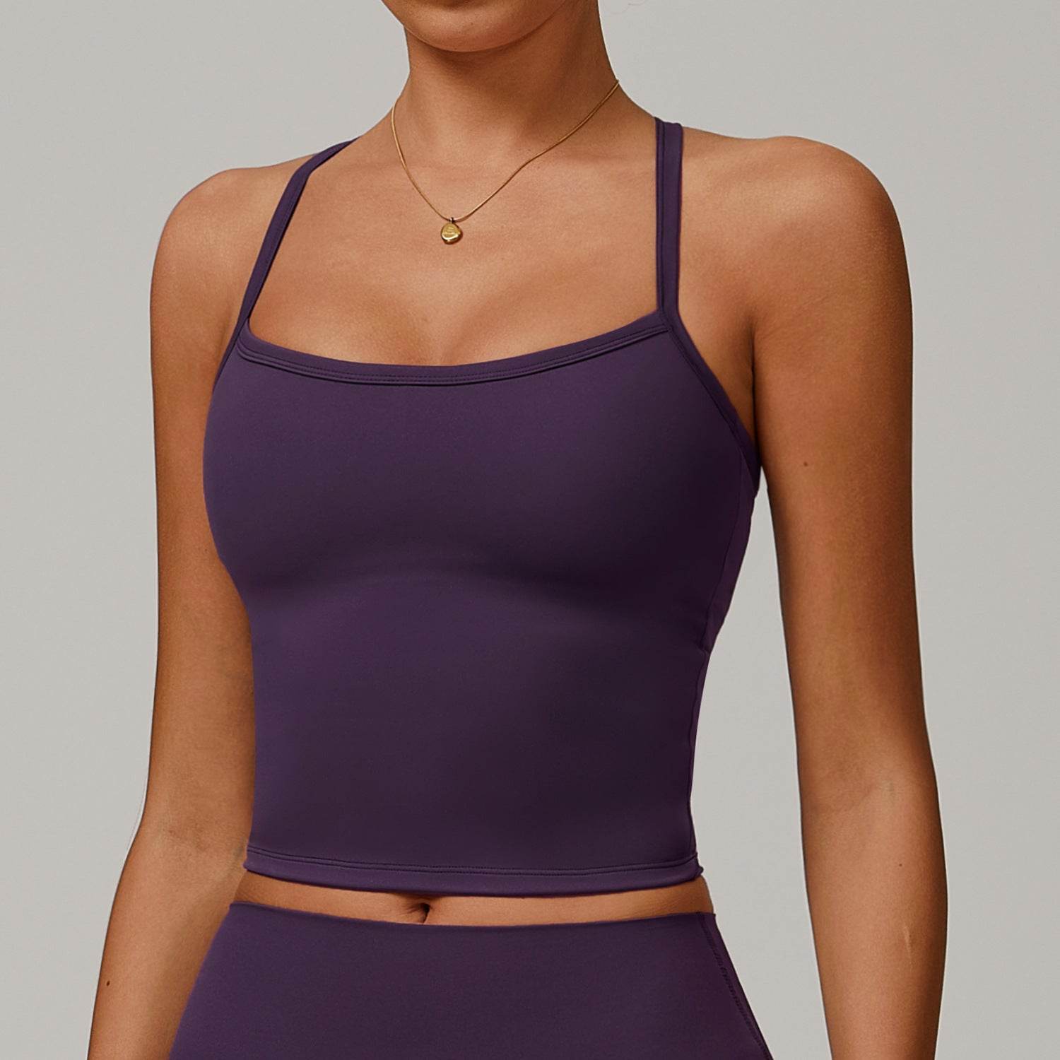 Square Neck Sports Tank Tops Criss Cross Back Longline Cami
