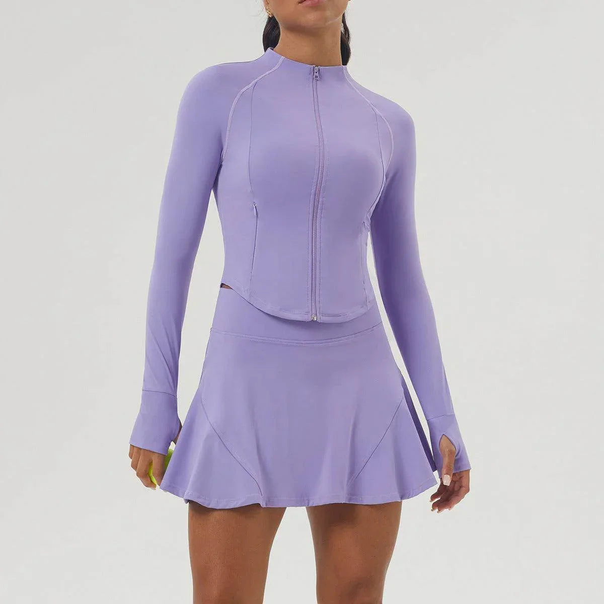 Sports Tennis Dress Set With Jacket and Skirt - Light Purple