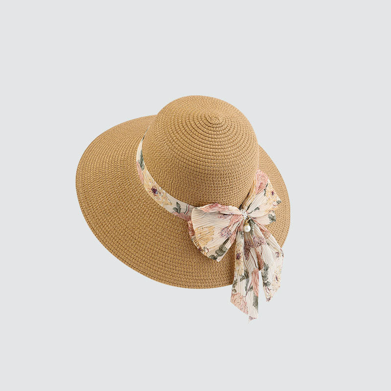 Summer Beach Straw Bucket Hat with Bow Tie