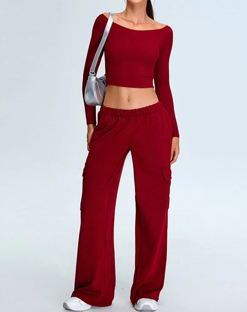 Activewear Set with Off-Shoulder Top and Sweatpant