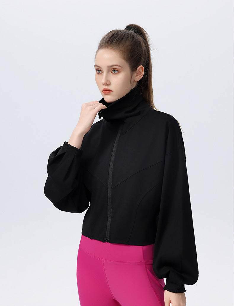 Casual Loose Sports Jacket with High Collar and Zipper