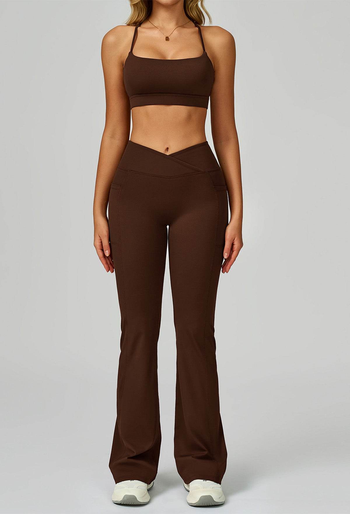 Activewear Set with Cross Back Bra and Flared Pant