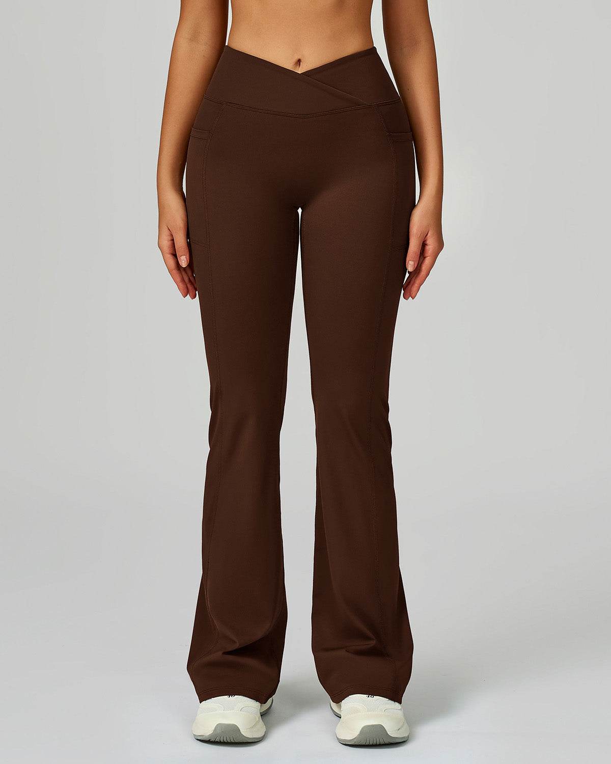 Cross Waist Yoga Flared Pants with Pockets