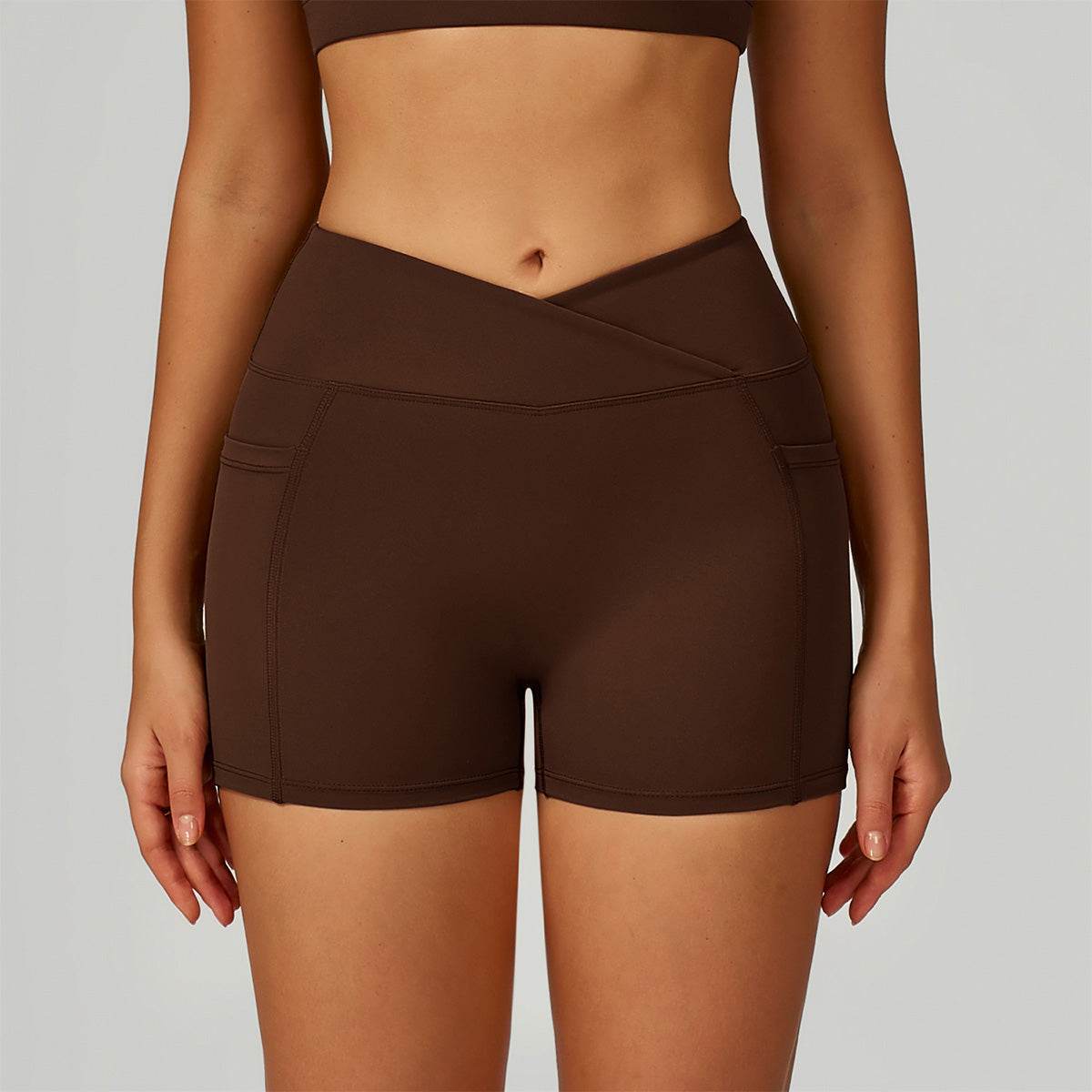 Cross Waist Yoga Shorts with Pockets