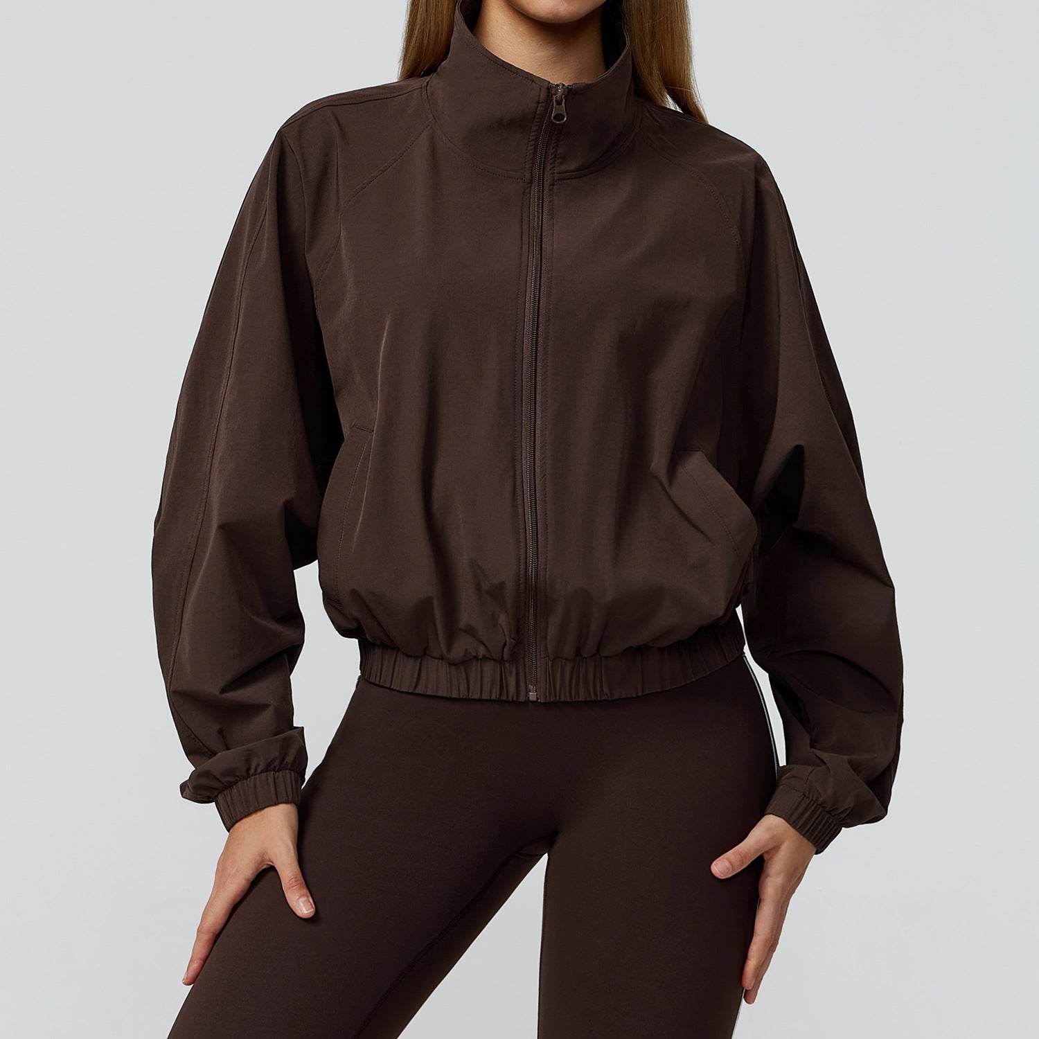 Full Zip Athletic Jacket Cropped Coats with Pockets