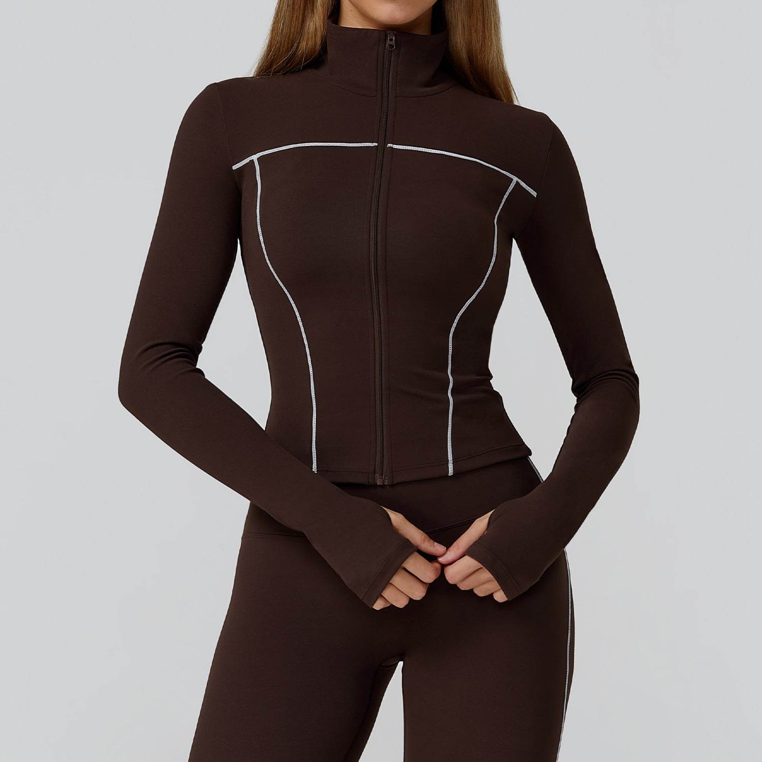 Cropped Running Jacket Slim Fit Athletic Top with Thumb Hole