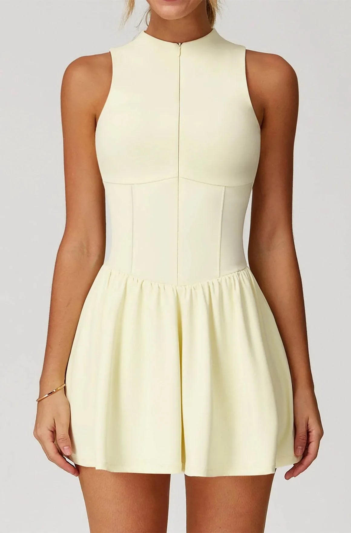 Zipper Tennis Dress with Short and Pocket - Yellow