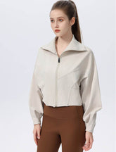 Casual Loose Sports Jacket with High Collar and Zipper