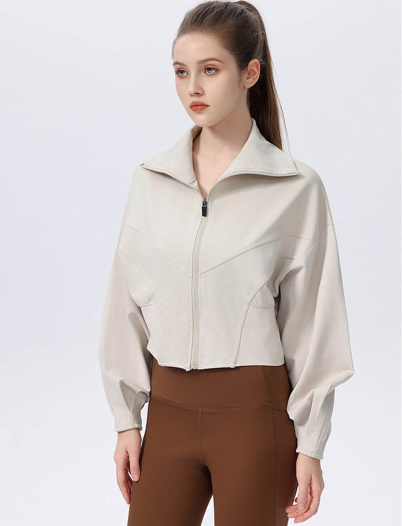 Casual Loose Sports Jacket with High Collar and Zipper