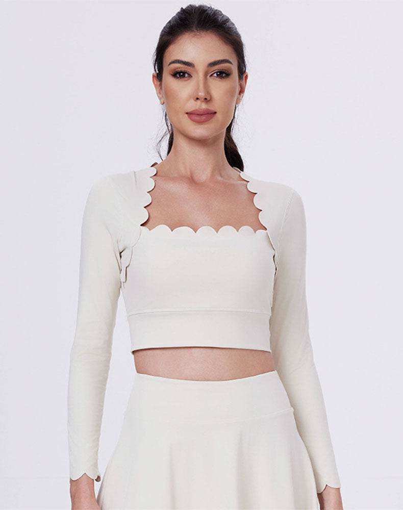 Shell Wave Edge Athletic Crop Top Long Sleeve T-Shirt