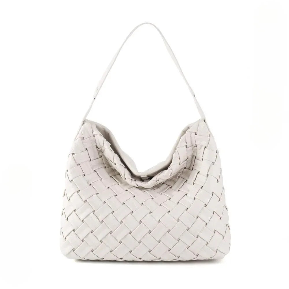 Vegan Leather Woven Tote Bag - White