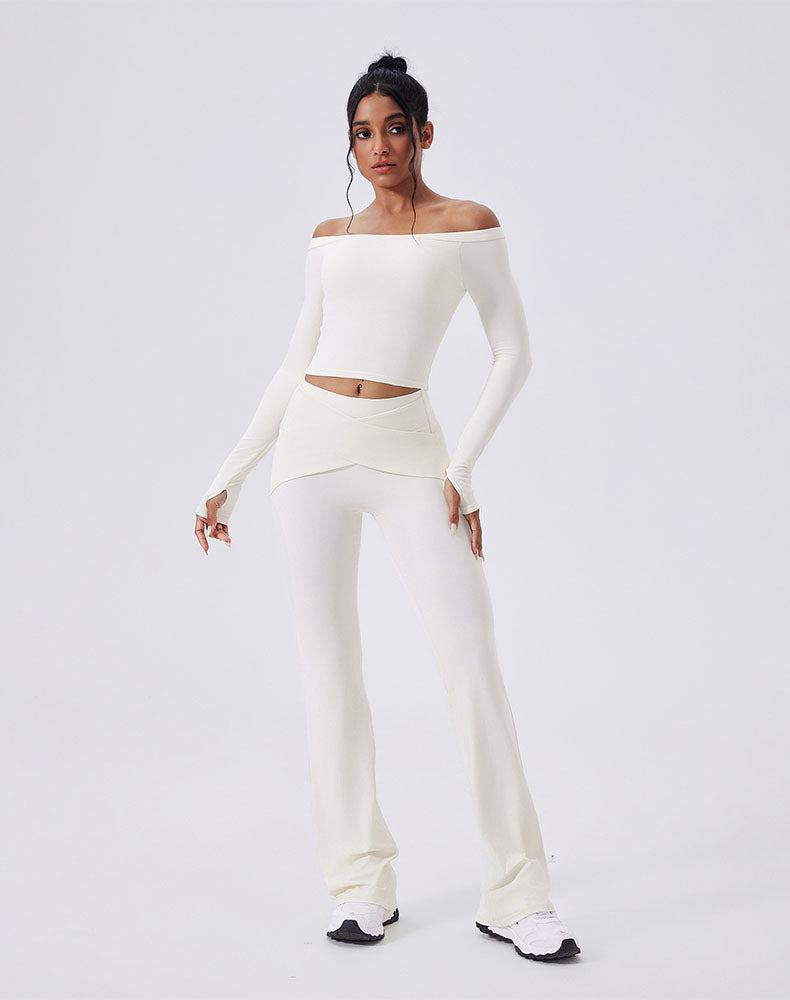 Activewear Set with Off-Shoulder Top and Flare Pant