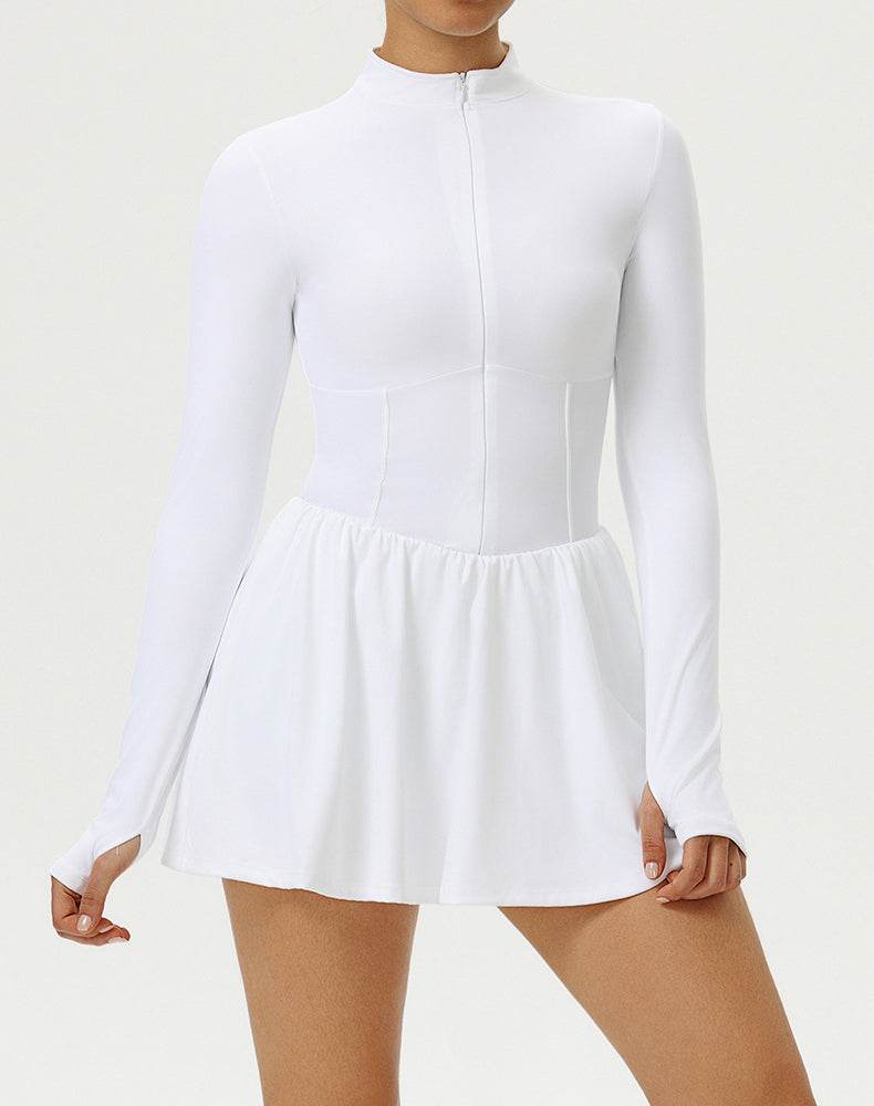 Long Sleeve Zipper Tennis Dress with Built-in Short