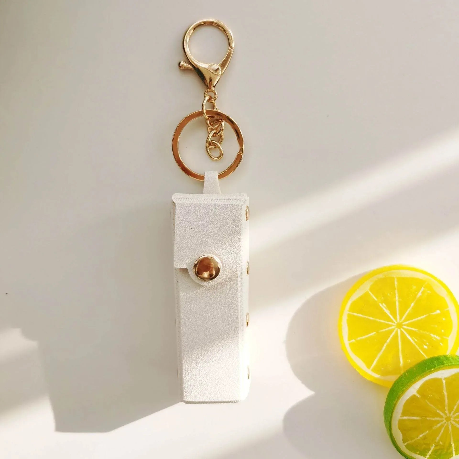 PU Leather Lipstick Holder Keychain - White