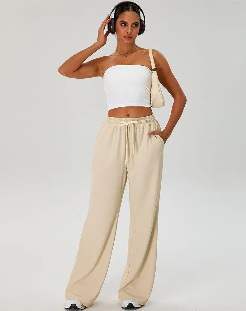 Activewear Set with Strapless Crop Tube Top and Sweatpant - White