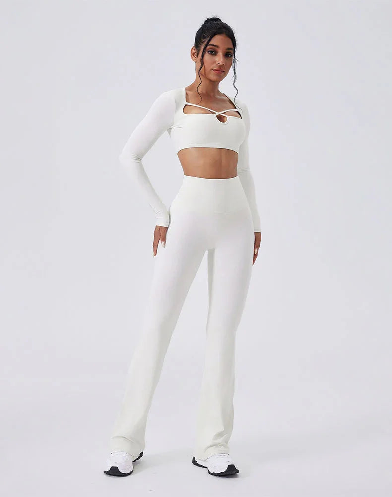 Activewear Set with crisscross thin strap Top and Flare Pant