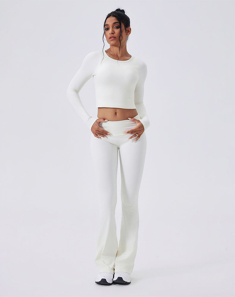 Activewear Set with Backless Top and Low-Waisted Flare Pant