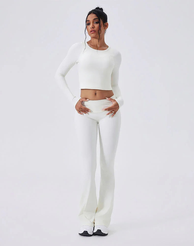 Activewear Set with Backless Top and Low-Waisted Flare Pant