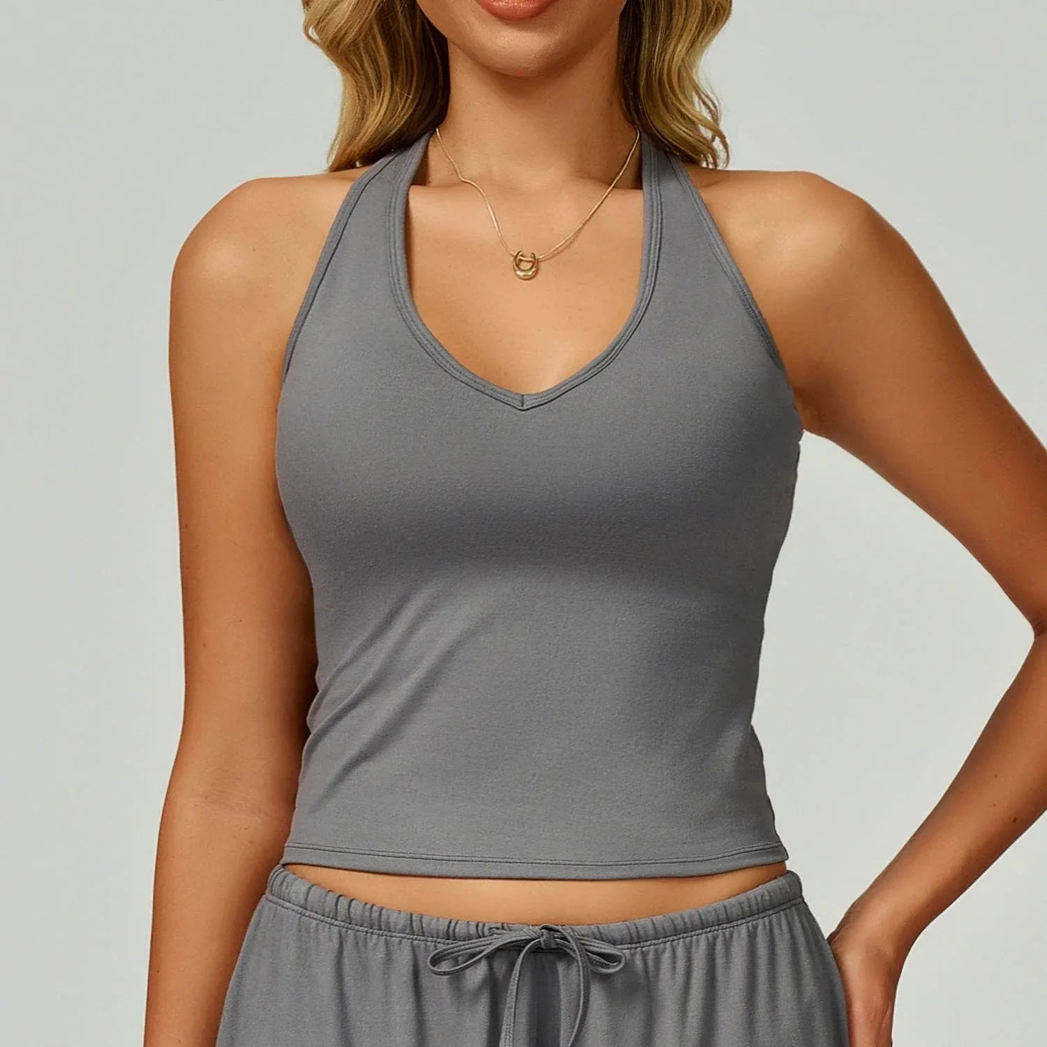 Workout Tank Top with Removable Bra Pad - Smoky Gray